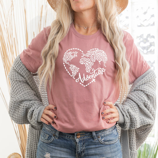 Adventure Heart Graphic Tee | Adventure Awaits | Earth | Trip | Travel | Bon Voyage | Trip Around The World | Exploring | Layering Tee
