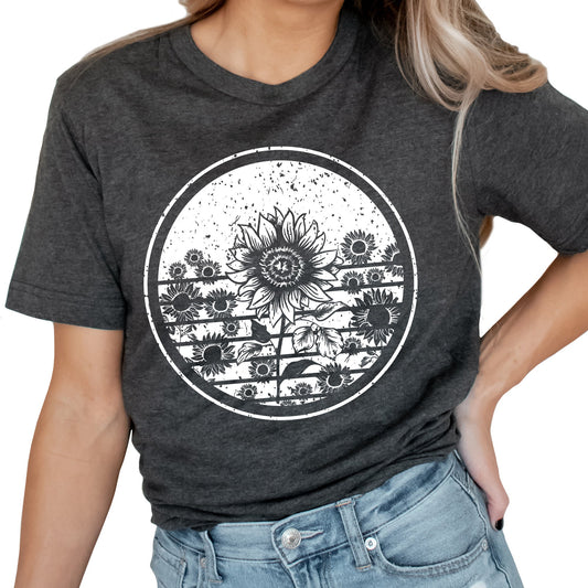 Sunflower Love Circle Graphic Tee | Popular Summer | Sunflower Patch | Vintage Flower | Summer | Sun