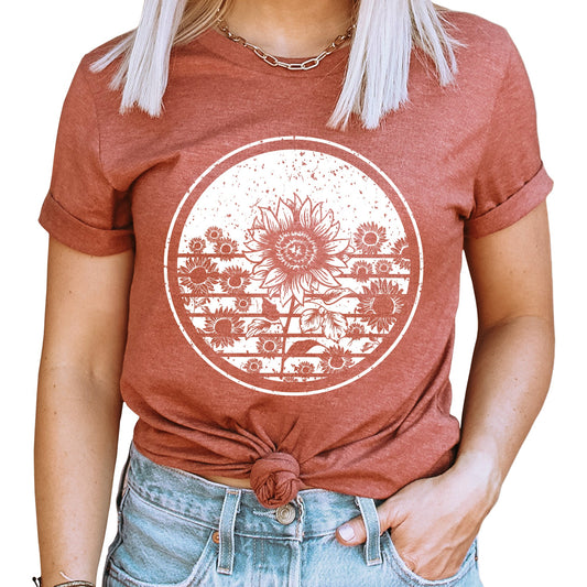 Sunflower Love Circle Graphic Tee | Popular Summer | Sunflower Patch | Vintage Flower | Summer | Sun
