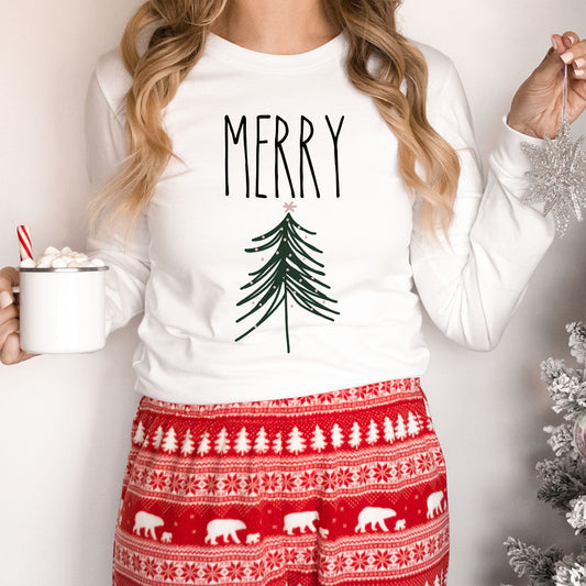 Merry Christmas Tree Graphic Long Sleeve Tees | Christmas | Jolly | Holiday | Tree | Long Sleeve | Super soft | Layering Tee