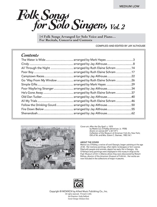 Folk Songs for Solo Singers, Vol 2: 14 Folk Songs Arranged for Solo Voice and Piano for Recitals, Concerts, and Contests (Medium Low Voice), Book & Online Audio