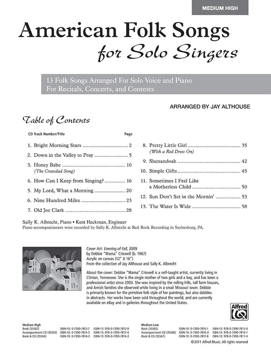 American Folk Songs for Solo Singers: Medium High Voice (Book & CD)