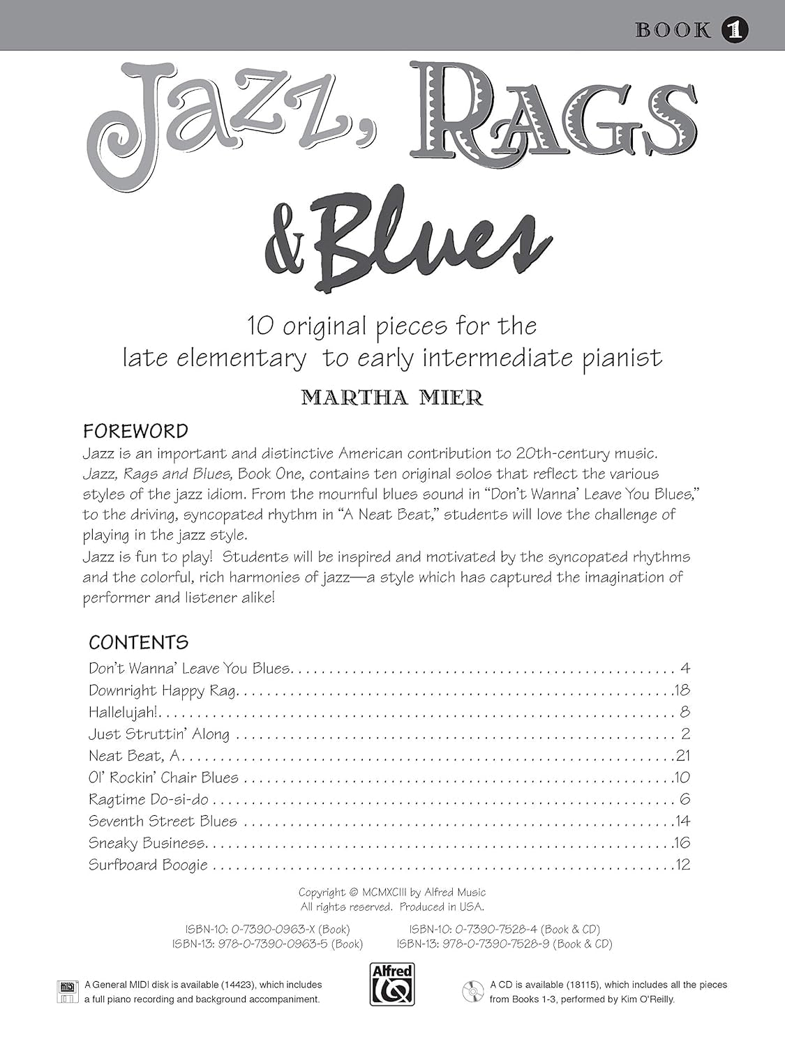 Jazz, Rags & Blues Book 1(Alfred'S Basic Piano Library)
