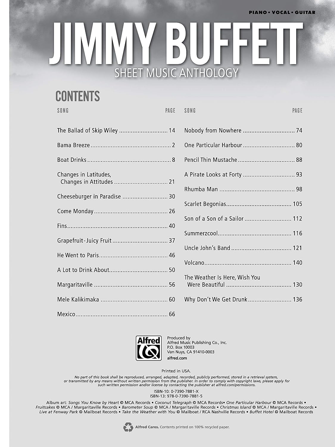 Jimmy Buffett -- Sheet Music Anthology: Piano/Vocal/Guitar